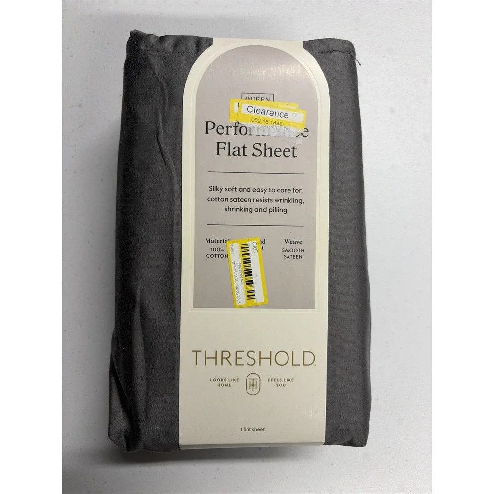 Threshold Queen Size 400 Thread Count Performance Flat Sheet Radiant Gray